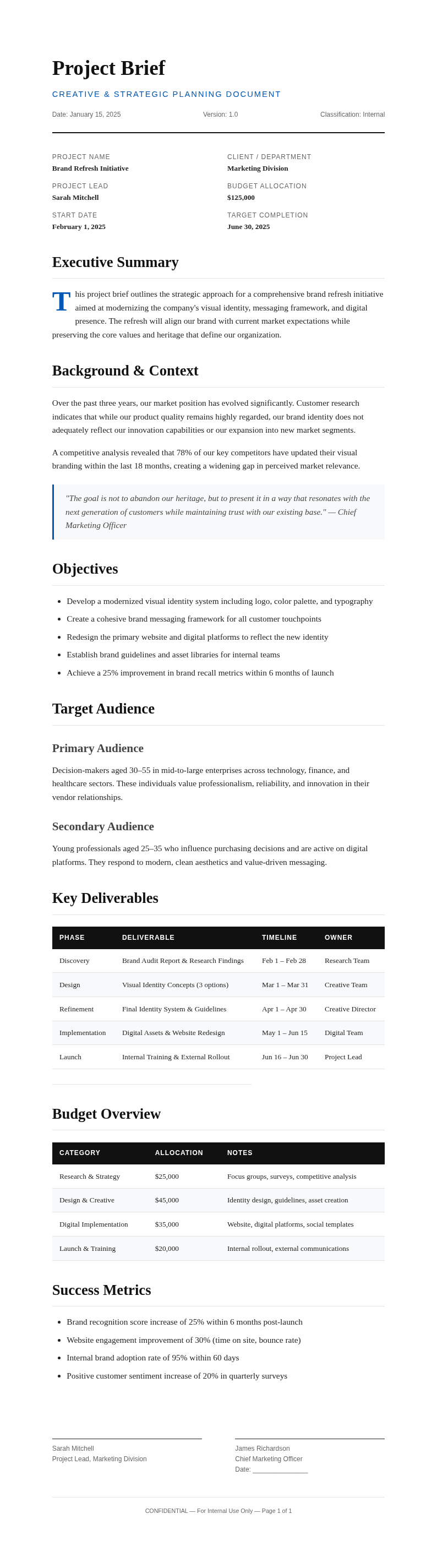 Classic Professional Brief With Serif Typography